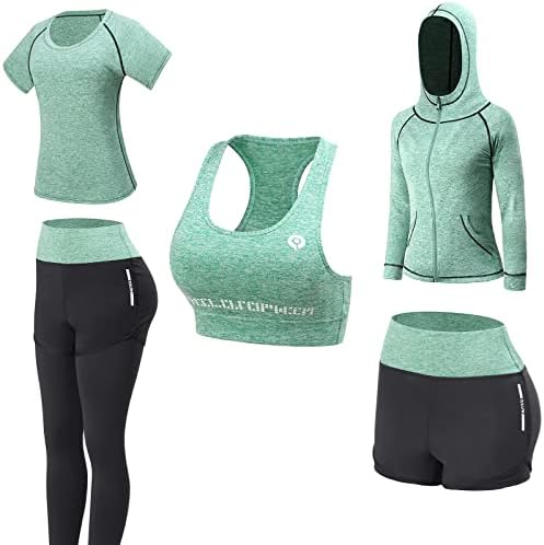 JULY'S SONG Workout Outfit Set for Women Yoga Exercise Clothes with Sport Bra Shorts Leggings Activewear Tracksuit Set(Green, S)