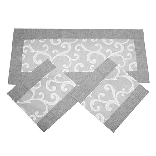 Russo Tessuti Tris Centri Centrini Runner Tavola Ghirigori Nero Bordeaux Grigio-Grigio