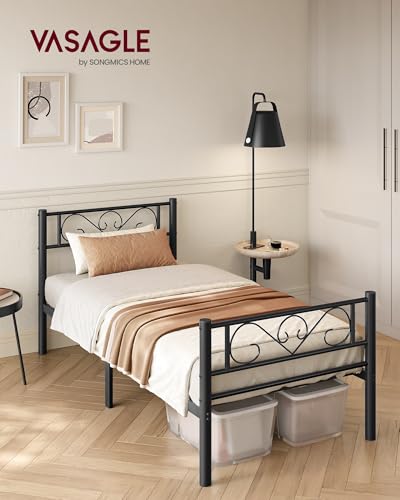 VASAGLE Struttura Letto Singolo, Letto a Doghe in Metallo per Materassi di 90 x 200 cm, per Stanza di Ospiti, Montaggio Facile, per Spazi Piccoli, Nero Inchiostro RMB062B01 - Immagine 2
