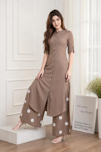 Image of Celary Women's Kurtas & Kurtis|Striped Straight Kurti with Printed Palazzo Pants|Ethnic Kurti Set for Woman|Casual Suit Set for Women with Size S to 3XL|Stylish Dress for Woman