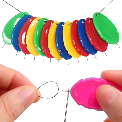 Image of JUST EVERYTHING Needle Threader, Small Needle Eye Threader Tool, Easy Threader for Machine and Hand Sewing, Fast and Precise Threading, Ideal for Needlework, Transparent Box, Color Random (10 Pcs)