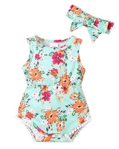 Image of Mioglrie Baby Girl Clothes Newborn Girl Clothes Summer Infant Baby Girl Outfits Romper Headband Clothing Sets