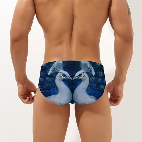 Two White Peacocks Printed Swim Briefs for Men Sexy Bikini Swimwear Elastic Beach Trunks Bathing Suit3