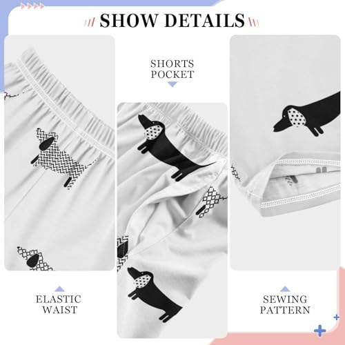 Boys' Pants Dachshund Black and White Dogs Long Bottoms Jogger Pants Elastic Waist Trousers with Pockets S-XL4