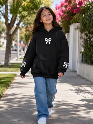 QIXYN Girls hoodies Bow Graphic Long Sleeve Hooded Sweatshirt Pullover Tops - image 2