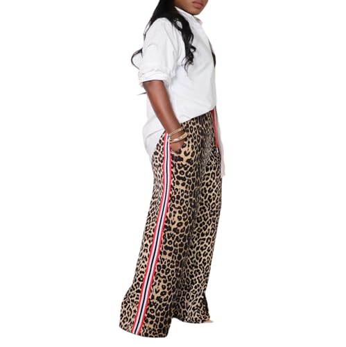 Women's Leopard Print Sweatpants High Waist Long Pants Wide Leg Loose Trousers with Pockets