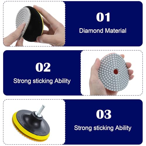 Image of 13PCS 4 Inch Diamond Polishing Pads Set, 5 /8''-11 Backer Pad, 50-8000 Grit Pads, Wet /Dry Granite Stone Polish Pad, Grinder Polishing Kit for Granite, Marble, Tile, Stone, Concrete, Quartz Countertop