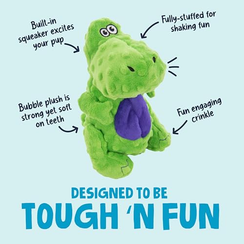 Image of goDog Dinos T-Rex Squeaky Plush Dog Toy with Chew Guard Technology, Durable Fabric & Squeaker for Active Play, Green, Large