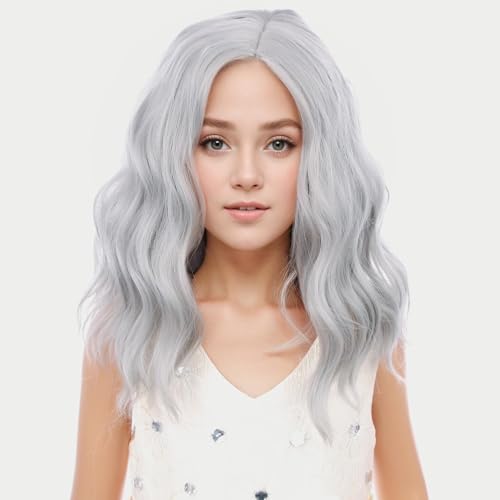 Image of PATTNIUM Kids Silver Wig Short Wavy Silver White Wig for Child Cosplay Halloween Party Costume Heat Resistant Synthetict Wigs