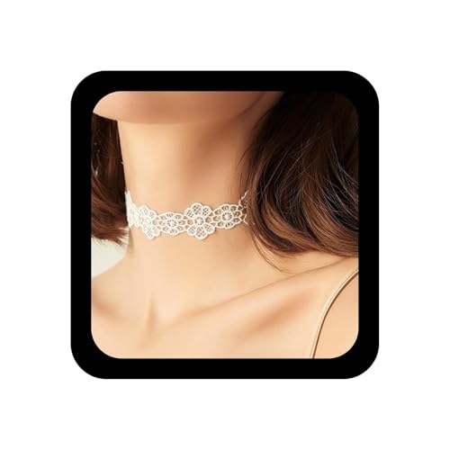 Aneneiceera Vintage Hohle Spitze Choker Halskette Weiß Tüll Spitze Halsketten Dünnen Breiten Stoff Blume Halsketten Gothic Tattoo Kragen Halskette...