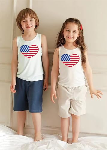 Image of 4th of July Tank Tops Boys Girls American Flag Shirts Kids Patriotic USA T-Shirt Cotton Sleeveless Tees Tops 1-7T