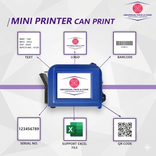 Image of Universal Pack & Code Mini Inkjet Printer with Cartridge - Handheld Batch Coding Machine for Date, Logo, Number & Label Printing | Portable TIJ Printer for Plastic, Metal, Wood, Boxes