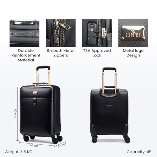 Image of THE CLOWNFISH Luxury 22 Inch Unisex Synthetic Softsided Spinner Travel Suitcase Business Luggage Briefcase and Laptop Roller Case - 801(Black)
