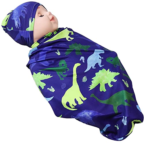 Image of TANOFAR Newborn Swaddle Blanket Soft Baby Swaddle Wrap Receiving Blanket for Infant Boys and Girls Blue Dinosaur