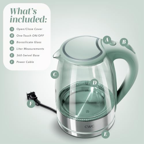 Image of COOK WITH COLOR Electric Stained Glass Tea Kettle, 1.8L Cordless Hot Water Boiler, 1200W Rapid Boil, Auto Shutoff & Boil Dry Protection, BPA-Free, Sleek Countertop Design, Sage