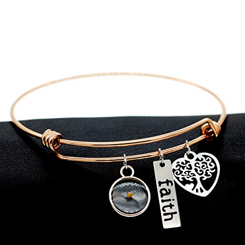 Image of Uloveido Stainless Steel Tree of Life Bangle Mustard Seed Pendant Faith Cuff Bracelet Gifts for Women Teen-Girls Y639