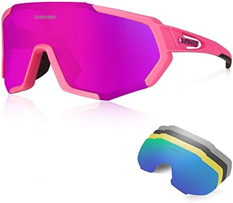 Queshark Cycling Glasses, TR90 Unbreakable Frame Polarized Sports Sunglasses, Bike Glasses for Men Women with 5 Interchangeable Lens, Anti-UV400 for Driving Fishing Glof Baseball Running Hiking