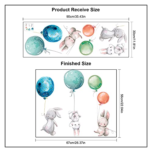 Balloon Flying Animals Wall Decals, Cute Lovely Bunny Rabbit Wall Stickers, Dilibra Removable Peel And Stick Cartoon Multicoloured Vinyl Home Decor For Kids Nursery Bedroom Living Room #TOP3