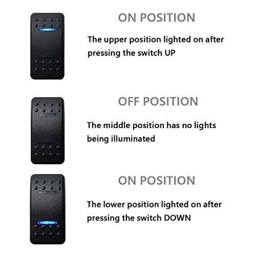 Image of Marine Boat Retractive Button Rocker Switch with Wires 7Pin (ON)-Off-(ON) DPDT Dual Blue Led Light Bar Toggle Switch for Ship Marine Vehicle Yacht Tugboat Vessel 12V 24V