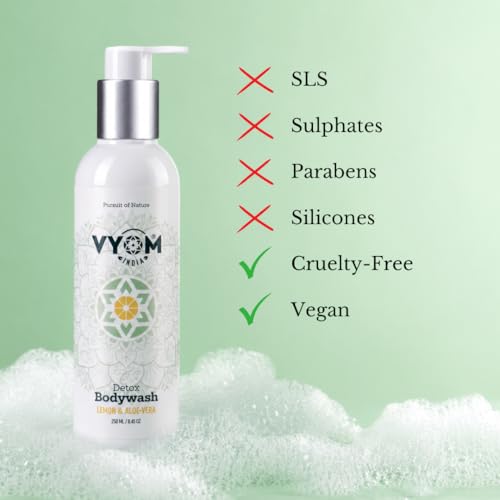 Image of Vyom India Detox Body Wash for Men & Women (250 ml) - Aloe Vera & Lime Shower Gel - Hydrating, Sulphate & Paraben Free, Natural Herbal Body Wash | Refreshing cleanser & Hydration