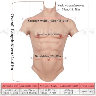Costume da Uomo con Collo Alto E Muscoli in Silicone Realistici per La Parte Superiore del Corpo, Addominali Scolpiti, Finti Muscoli del Torace, Accessorio per Donne,Color 1,One Size