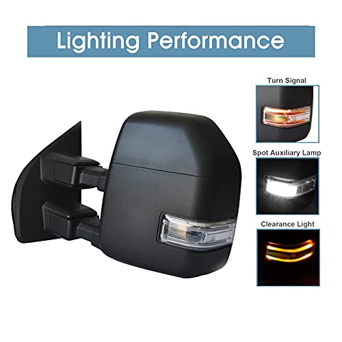 Boolee Towing Mirrors Fit For 2017 2018 2019 2020 Ford F250 F350 F450 F550 Super Duty Turn Signal Light Temperature Sensor Heated Power Auxiliary Light Black Housing #TOP4
