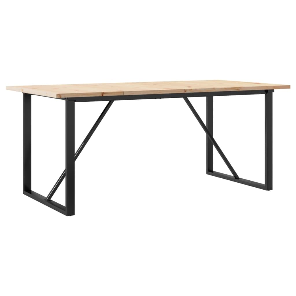 Mesa de comedor con estructura en O, 180 x 90 x 75,5 cm, madera maciza de pino y acero con patas en O y estructura robusta en forma de O