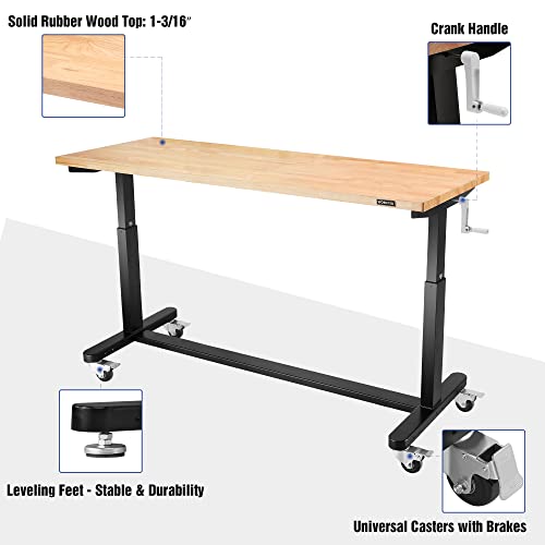 Image of WORKPRO 60 inch Height Adjustable Workbench, Crank Stand Desk, 500LBS Capacity