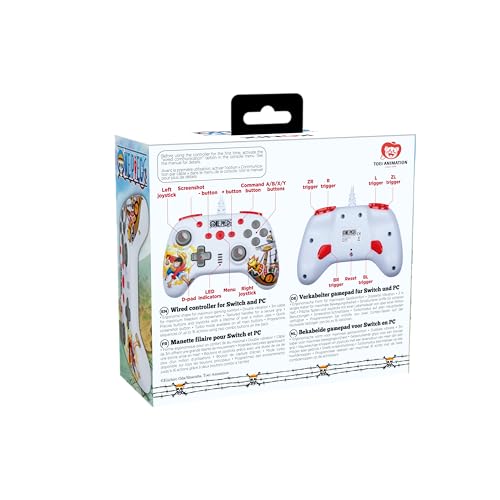 Konix One Piece Manette filaire pour Nintendo Switch, Switch 2 et PC - Fonction vibration - Câble 3 m - Motif Luffy - Blanc