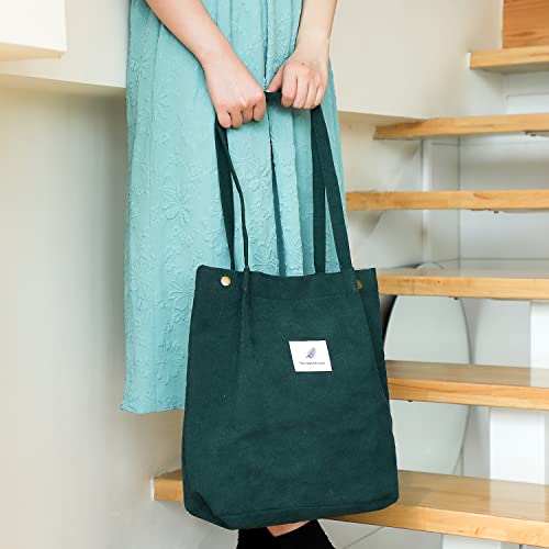 Etercycle Cord Umhängetasche Damen, Schultertasche Groß Cord Tasche Lässige Tote Handtasche Fashion Stofftasche für Alltag, Büro, Schulausflug und Einkauf (Dunkelgrün)