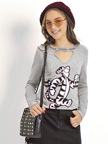 Disney, Mickey, Blusa Manga Longa, Feminino, Cinza, 14