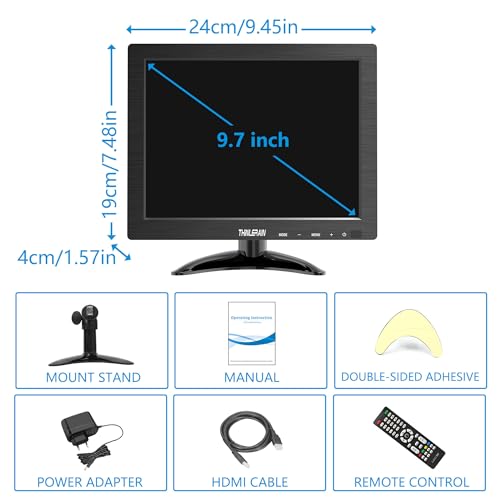 Image of 9.7 Inch Small Monitor 1024x768 Portable Monitor 4:3 Screen Display with HDMI VGA AV BNC USB Port, 60Hz, VESA, Built-in Speaker, Remote Control for PC Computer Laptop RasPi
