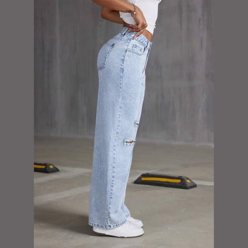 Womens Ripped Boyfriend Jeans Teen Girls Fashion Baggy Jeans Cute High Waist Loose Fit Stretchy Distressed Denim Pants4