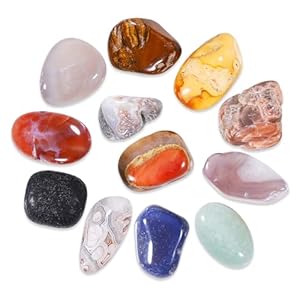12PCS Healing Crystals Gemstones Set, 3-5CM Natural Polished Gem Stones, Lucky Pocket Stone for Yoga Balancing, Meditation, Reiki, Anxiety Stress Relief (A-12)