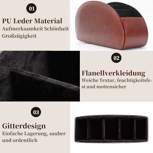 Fernbedienungshalter mit 5 Taschen, PU Leder Desktop Organizer, Multifunktion Fernbedienung Organizer, Große Halterung für Fernbedienungen, Make-Up, Make-up-Pinsel und Büromaterial (Braun)