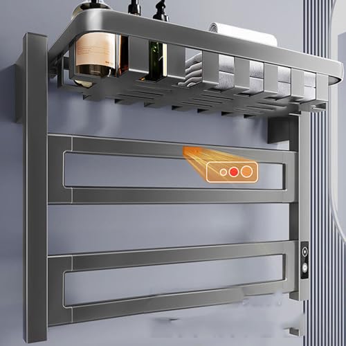 Toallero calefactable impermeable con detección inteligente y estante superior de aluminio