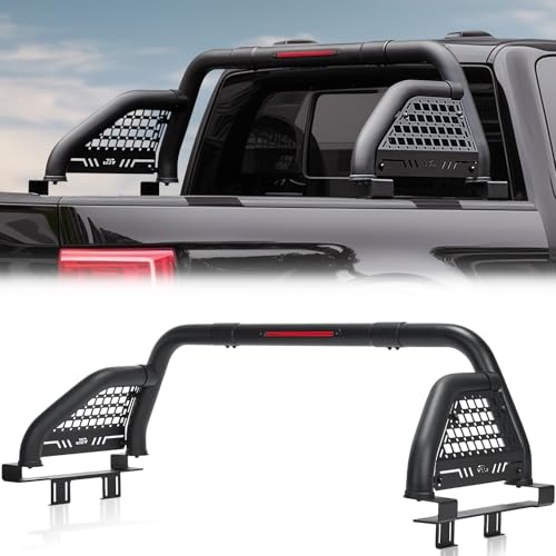 Image of JOYTUTUS Roll Bar for Full Size Truck with Brake Light, Pickup Chase Rack Sport Bar Compatible with F150, F250, F350, Silverado, Sierra, Ram 1500 2500 3500, Tundra