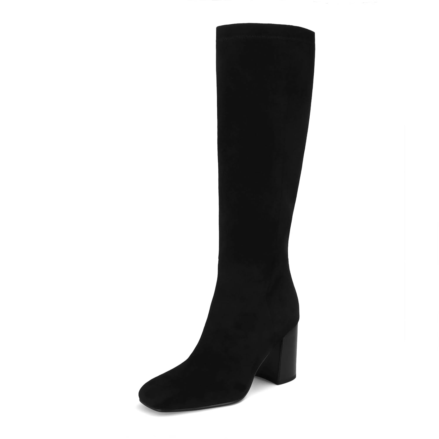 SOVANYOU Womens Faux Leather Tall Boots Fashion Square Toe Chunky Heel Knee High Boots with Side Zip