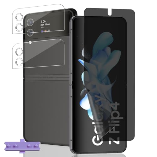Jaavkkma 1 Pieza Protector Pantalla Privacidad Flexible para Samsung Galaxy Z Flip 4 + 2 Piezas Cristal Templado Protector Cámara, Anti Espía,Película para Galaxy Z Flip 4 - Privacy Película TPU Suave