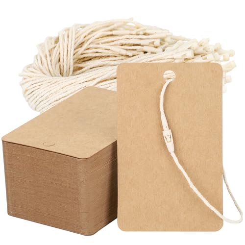 EUSOAR Étiquettes cadeaux avec ficelle, 100 pc 1.9"x3.1" papier kraft brun