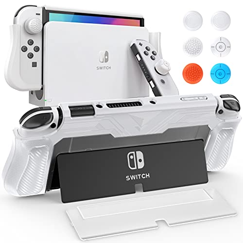 Mooroer Coque pour Nintendo Switch OLED, Coque de Protection en TPU Compatible avec Console Housse Nintendo Switch OLED avec Couvre Pouce Absorption des Chocs et Anti-Rayures, Blanc Cover