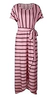 Hokny TD Womens Crewneck Short Sleeve Stripe Maxi Long Party Dress with Belt Pink XS 1943395012 Book Cover