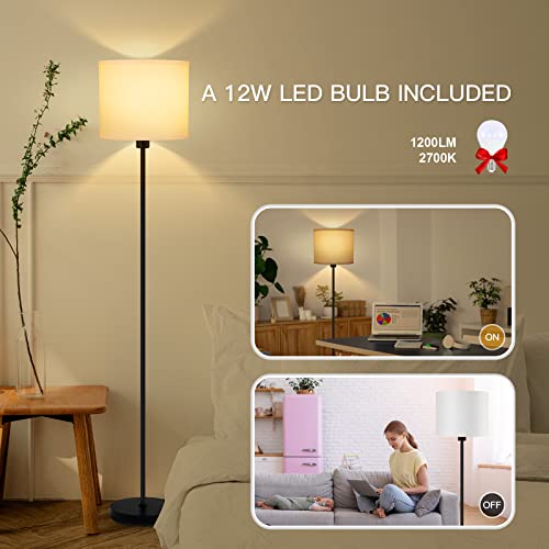 Floor Lamps For Living Room, Modern Standing Lamp With Bulb(12W, 2700K), White Lamp Shades, Foot Switch, Simple Pole Lamps Tall Lamp For Bedroom,Office/Living Room/Nightstand, Boho Reading Floor Lamp #TOP1