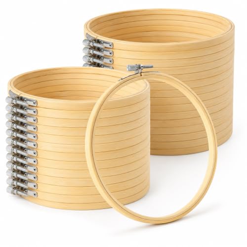 Image of EATHEATY 20 Sets 6 Inch Embroidery Hoop, Adjustable Bamboo Circle Cross Stitch Hoop Ring Bulk, Bamboo Wooden Hoops for Art Craft Sewing, Christmas Decoration