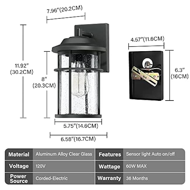 Outdoor Wall Lantern, Exterior Waterproof Wall Sconce Light Fixture, Anti-Rust Black Wall Mount Lighting with Seeded Glass Shade, E26 Socket Front Porch Lights for Outside, Modern House, Garage, Patio