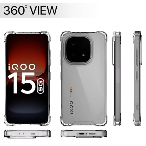Image of Amazon Basics Back Cover for iQOO 15 5G PC + TPU Clear Transparent Raised Edges Shockproof Protective Phone Bumper Case (Transparent)