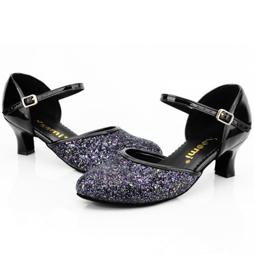 Keemi 1920s Shoes Ballroom Dance Shoes for Woman, Sequin Dancing Pumps Low Heels for Latin Tango Character Party2