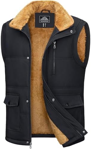MAGCOMSEN Herren Fleeceweste Outdoorweste Thermoweste Gilet | Fleece Steppweste,Warme Daunenweste,Stehkragen,Ärmellose Weste Mit Mehrfachtaschen
