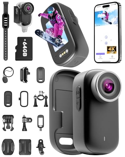 NNYYMH Mini Action Cam 4K NEU Upgraded, Body Cam mit 64GB SD Karte, Wasserdicht 30M, 180 Min Akkulaufzeit, 150° Weitwinkel & 1,47 Zoll Display Vlog Kamera für Radfahren, Reisen und Haustiere NNYYMH Mini Action Cam 4K NEU Upgraded, Body Cam mit 64GB SD Karte, Wasserdicht 30M, 180 Min Akkulaufzeit, 150° Weitwinkel & 1,47 Zoll Display Vlog Kamera für Radfahren, Reisen und Haustiere