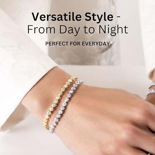 KISPER Tennis Bracelet for Women - 24K White Gold or Gold Plated Round Cut AAAAA CZ Bezel Set 3mm, Waterproof Jewelry Gift, 6.5/7/7.5 Inch2